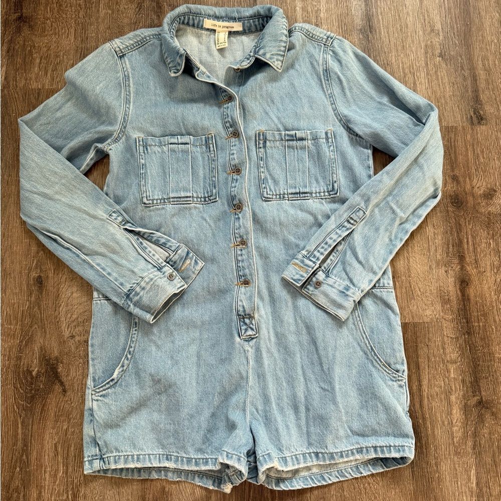 Life In Progress Denim Long Sleeve Romper